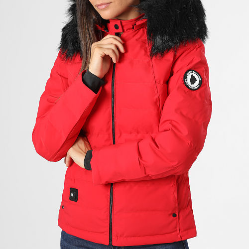 Doudoune Capuche Fourrure Chauffante Femme Budapest Rouge Noir