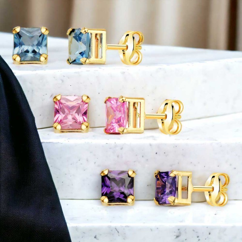 Boucles d'Oreilles Or 18 Carats 750/000 - Zirconiums Améthyste-1322