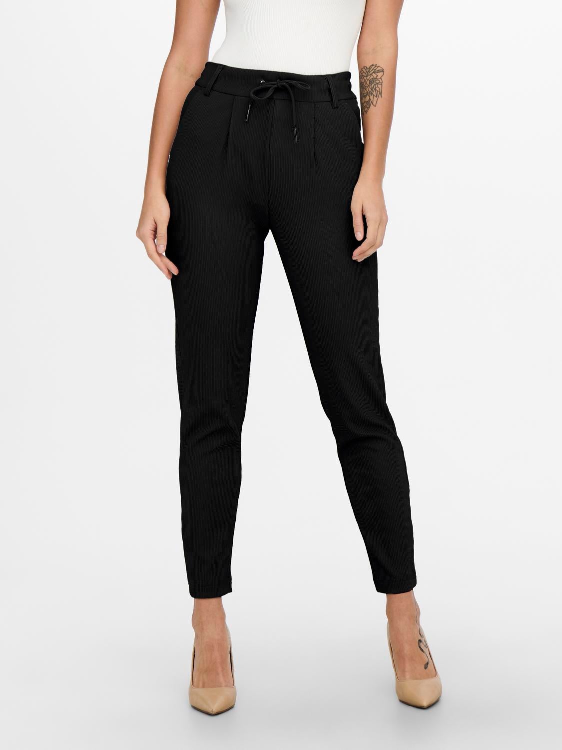 ONLPOPTRASH-SALLY Mittlere Taille Normal geschnitten Gestrickte Hose Black