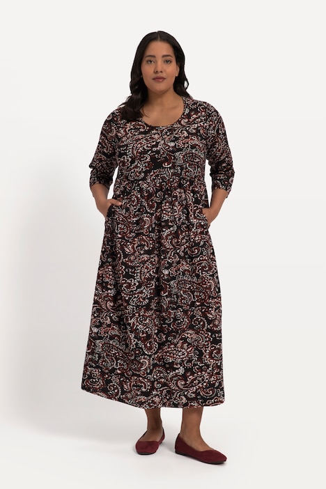 Jerseykleid, A-Line, Paisleymuster, Empirenaht, Rundhals, 3/4-Arm