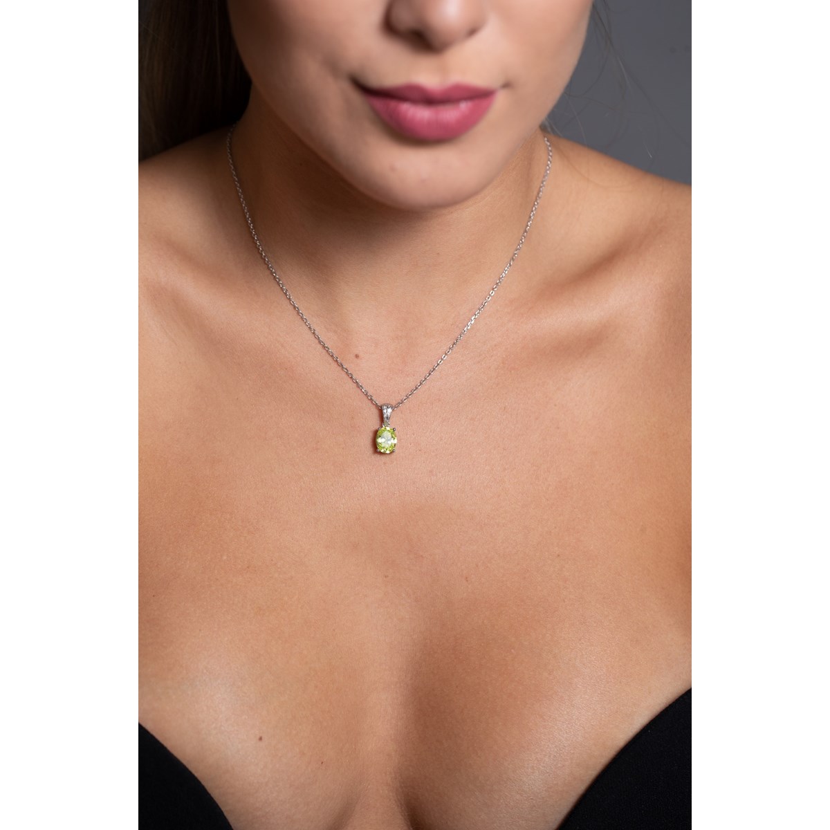 Collier mono-motif ELISABETH en Argent avec pierre synthétique vert