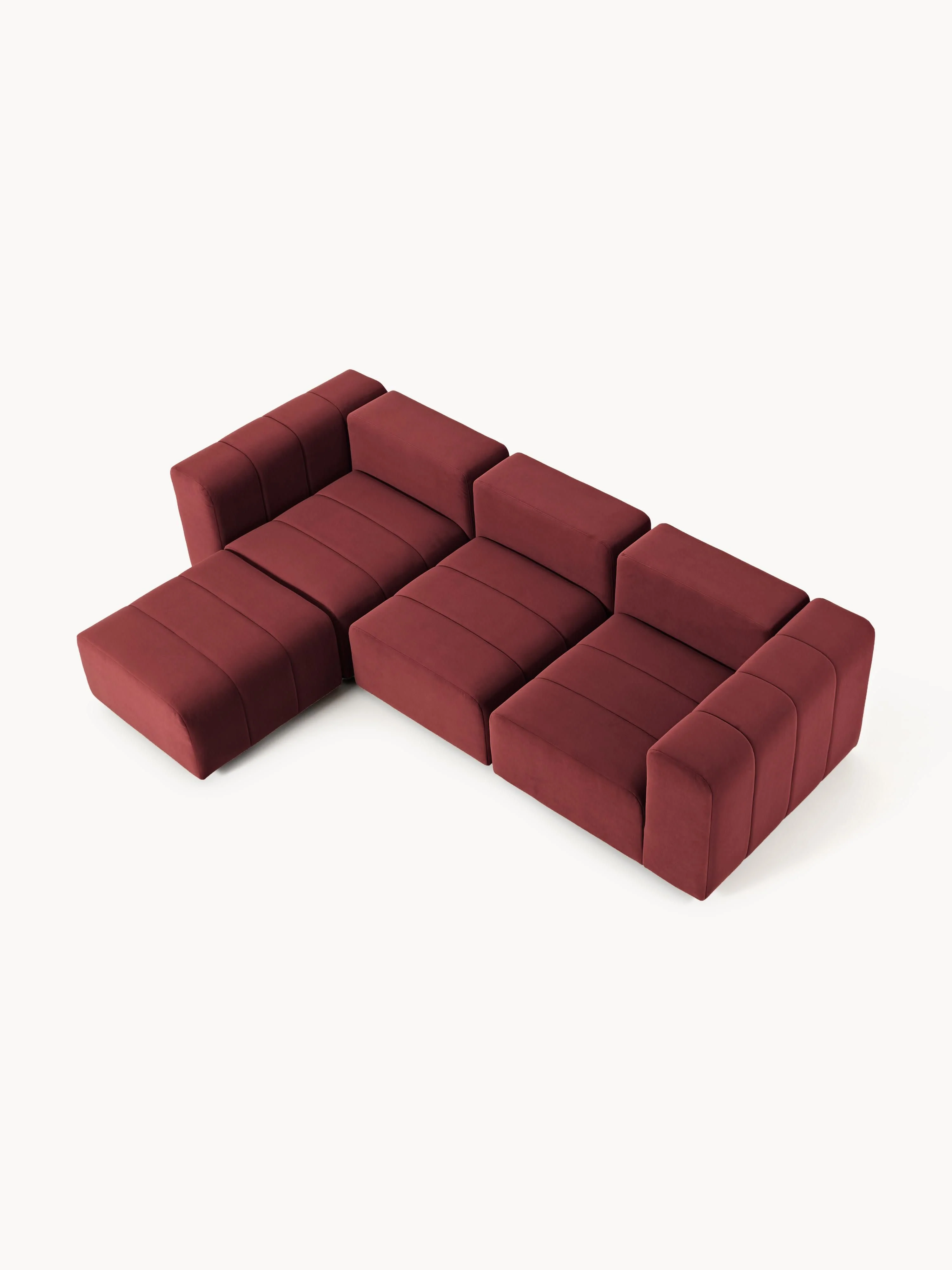 Fluwelen modulaire bank Lena (4-zits) met poef (links/rechts)