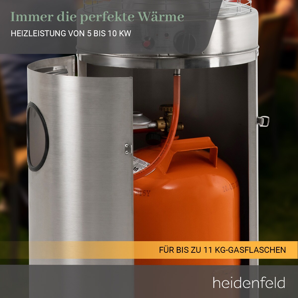Heidenfeld Gasheizstrahler Inferno GH200, Terrassenheizer, stufenlos bis 10 kW, Piezo-Zündung (Schiefergrau )