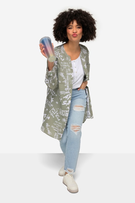 Longbluse, A-Line, Graffitti-Muster, Tunika-Ausschnitt, Langarm