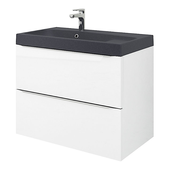 Meuble sous vasque à suspendre GoodHome Imandra blanc 80 cm + Plan vasque noir GoodHome Mila 80 cm