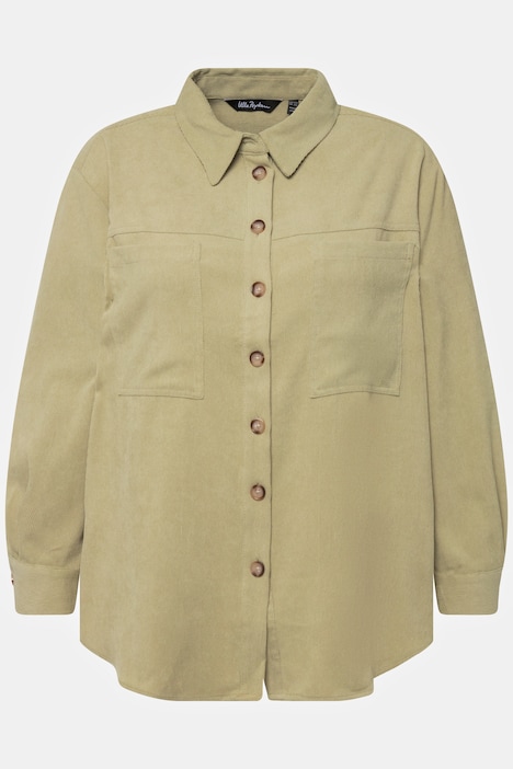 Cordbluse, Oversized, Hemdkragen, Langarm