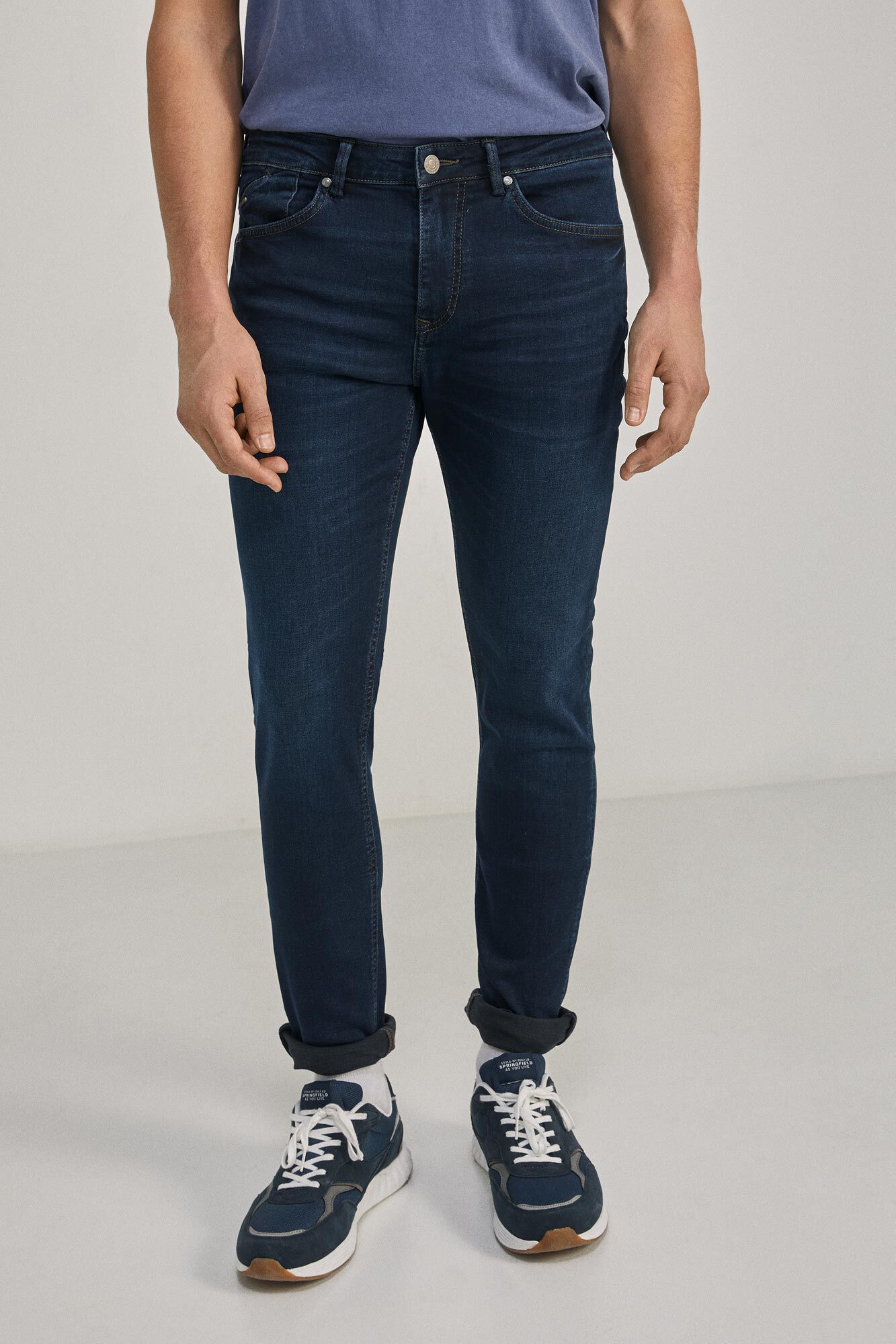 Calça jeans skinny azul escura com lavagem clara - azul