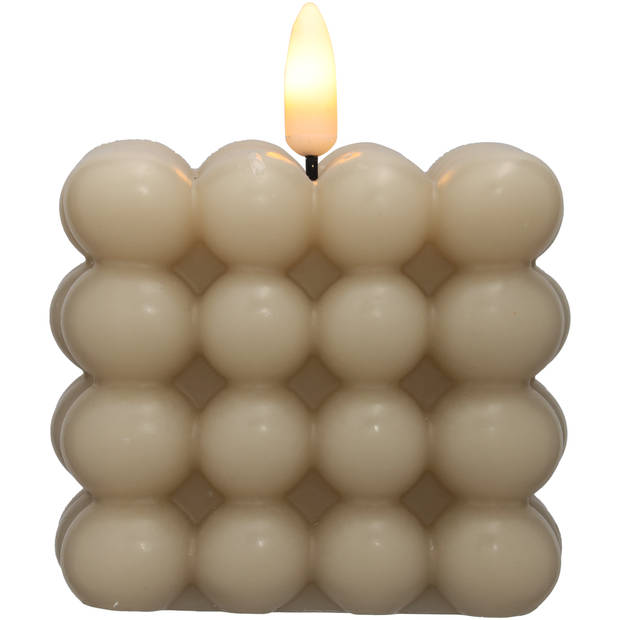 Blokker Bubble LED kaars 7,5x7,5cm beige