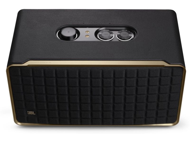 JBL Bluetooth Speaker Authentics 500 Schwarz HiFi-Smart-Home-Lautsprecher mit WLAN, Bluetooth und Sprachassistent im Retro-Design
