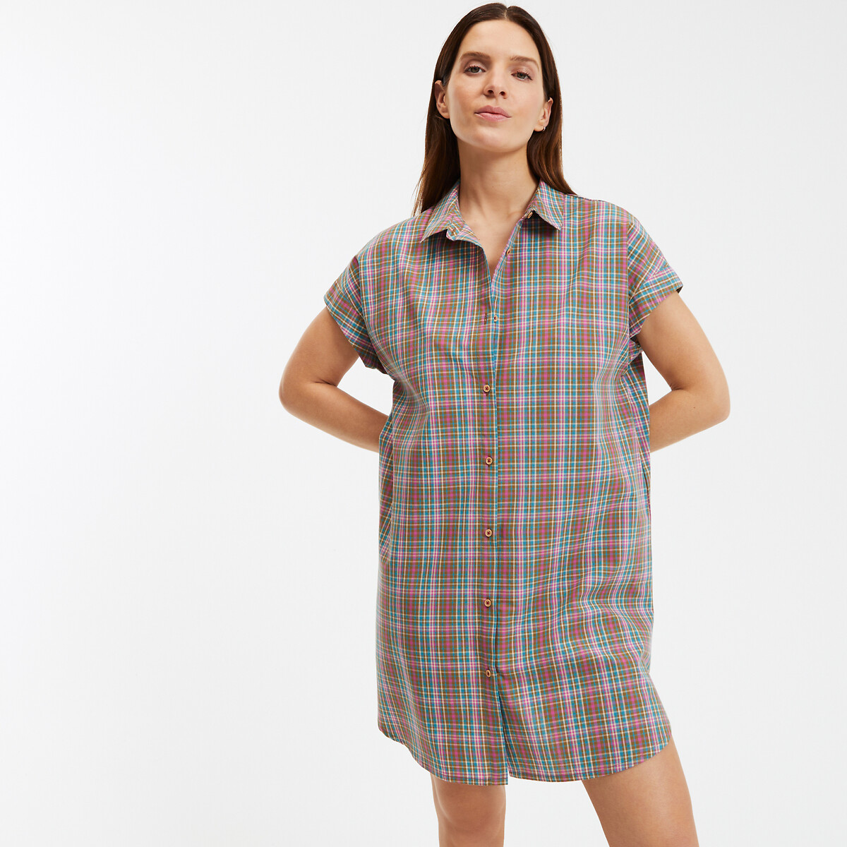 COLEÇÕES LA REDOUTE<br>Geruit nachthemd em popeline