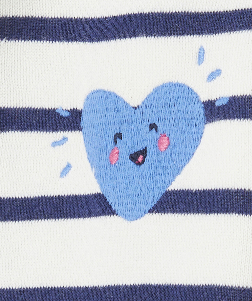 SWEAT BÉBÉ FILLE EN FIBRES RECYCLÉES RAYÉ MARINE ET PATCH COEUR