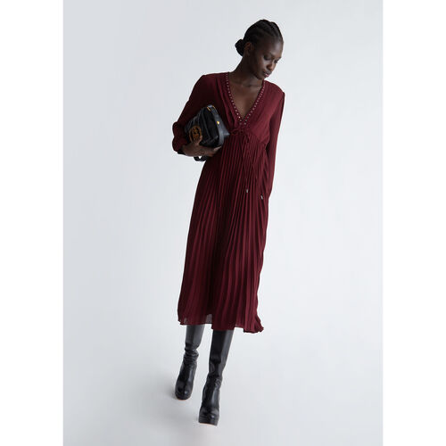 Liu Jo - Vestido a media pierna plisado Rojo