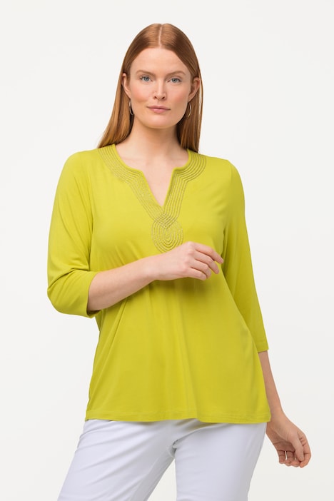 Shirt, Stickerei, Tunika-Ausschnitt, 3/4-Arm