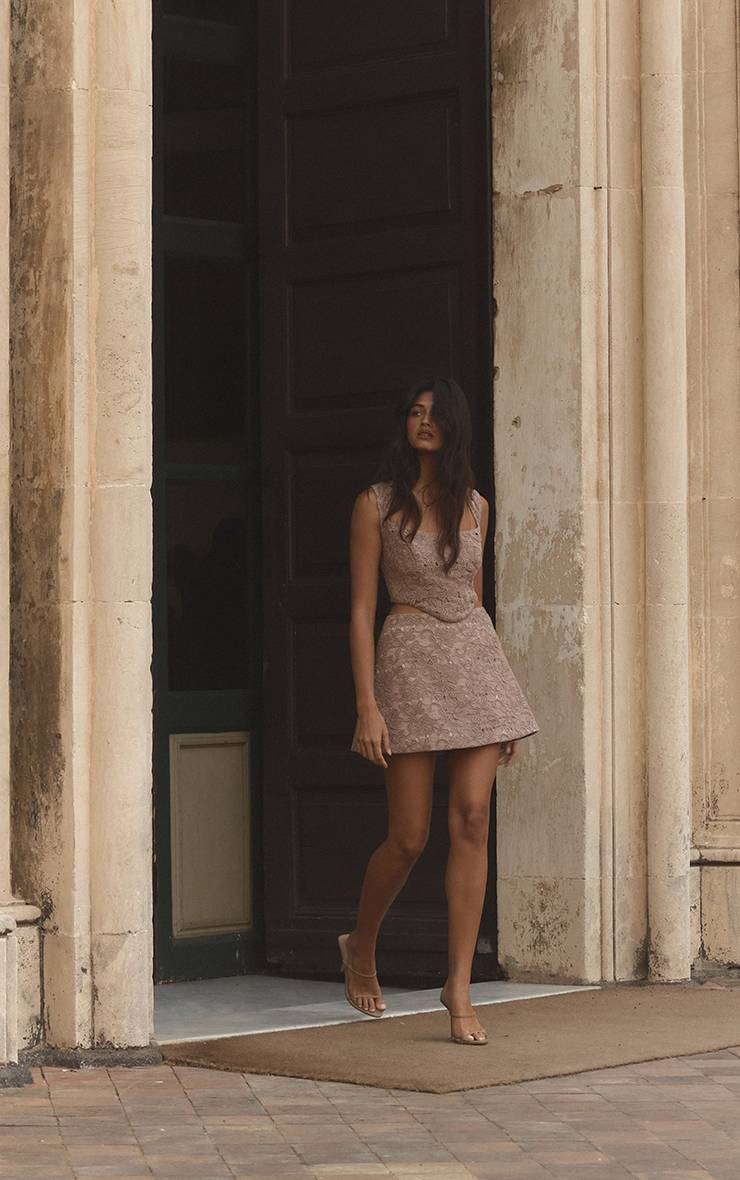Taupe Ensemble Corset En Dentelle Structuré Plt Label