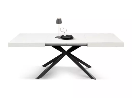 Table en bois, finition blanche, base X anthracite, extensible 160x90 - CAMAIORE