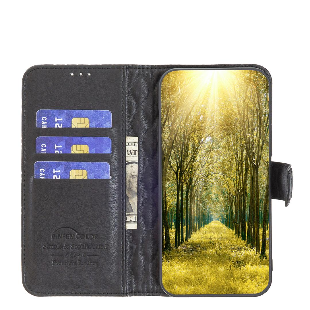 iPhone 13 Pro Leder Tasche Flip Cover Steppmuster - Schwarz