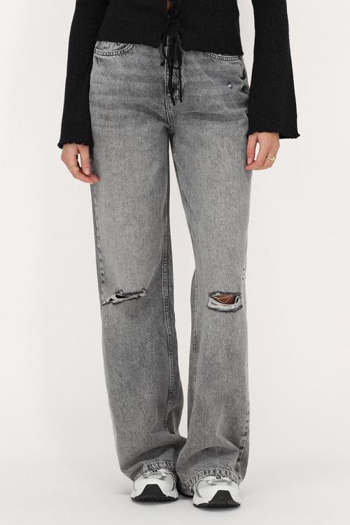 Grijze wide leg jeans met gaten