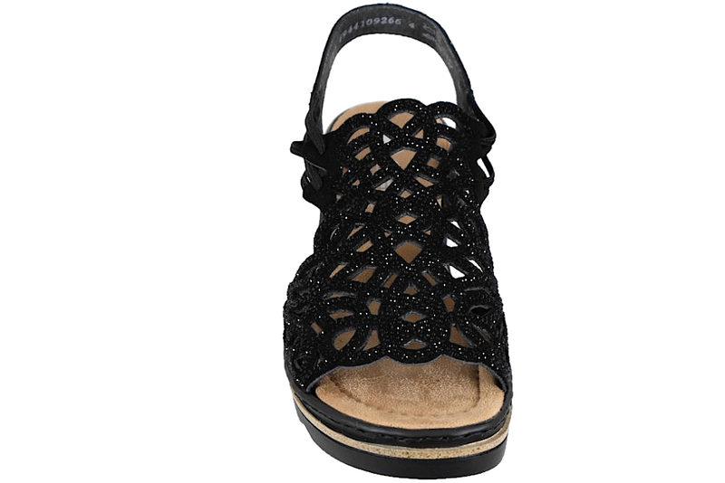RIEKER SANDAL I SORT TEKSTIL MED NITTER