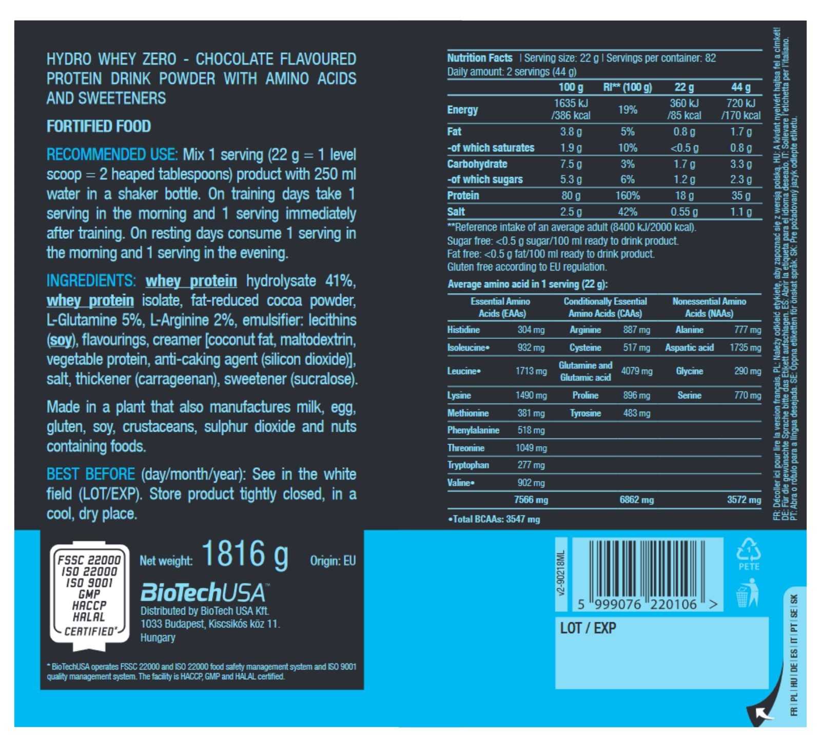 Biotech USA Hydro Whey Zero 454 g