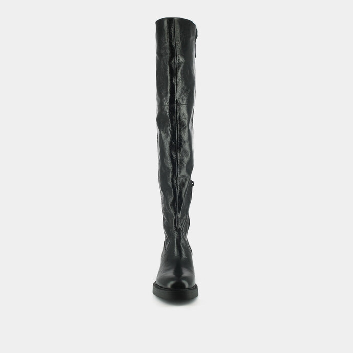 Bottes bi-matières et boucles  en cuir et stretch noir