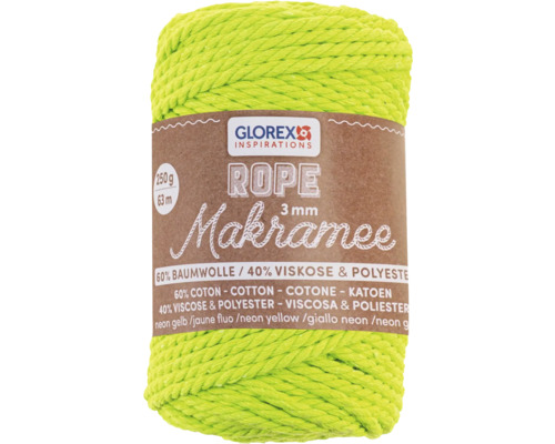 Macramé touw 3 mm 250g gedraaid neongeel 63 m