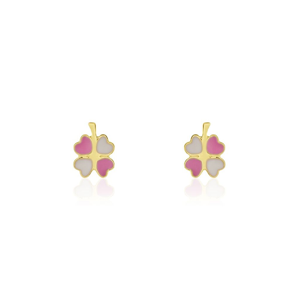 Boucles D'oreilles Puces Trefle Email Or Jaune