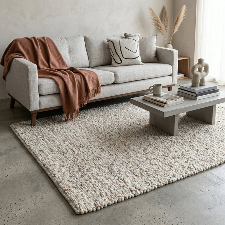 Wollen vloerkleed - Oliver Beige | Bolletjes vloerkleed