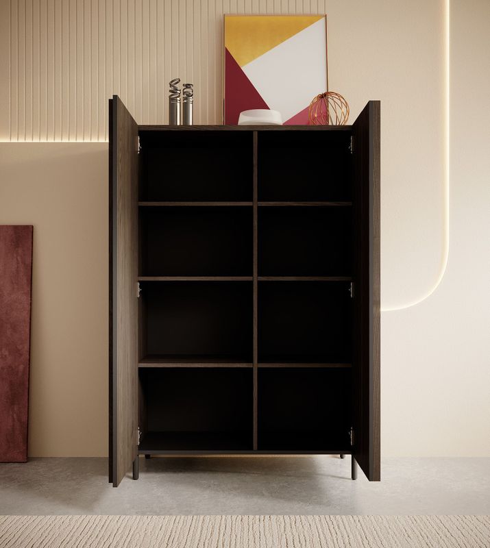 Meubella - Dressoir Paz - Donker Eiken - 2 Deuren - 8 Opbergvakken