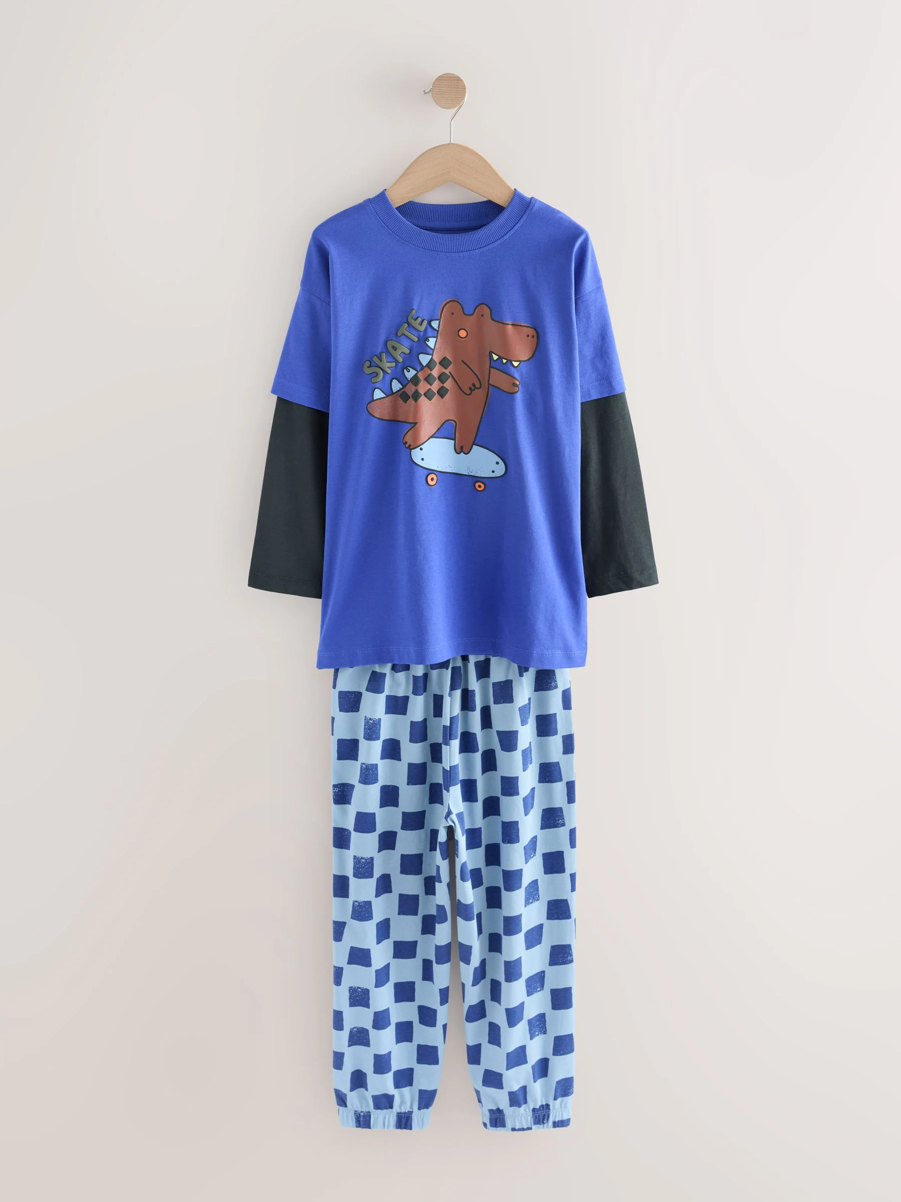 Blauw/bruin met dinosaurus - Verpakking van 3 oversized pyjama's 3 (9mnd -10jr)