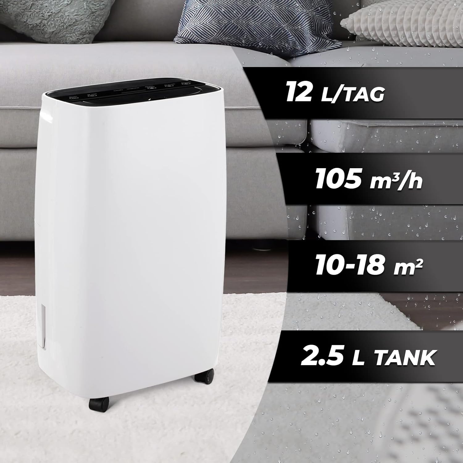 Luftentfeuchter - 10/12 L/Tag, 2L Behälter, 18 m², elektrisch, Digitalanzeige, Timer, Auto-Modus - Bautrockner, Raumentfeuchter, Entfeuchtungsgerät, Raumentfeuchtungsgerät, Luftentfeuchtungsgerät