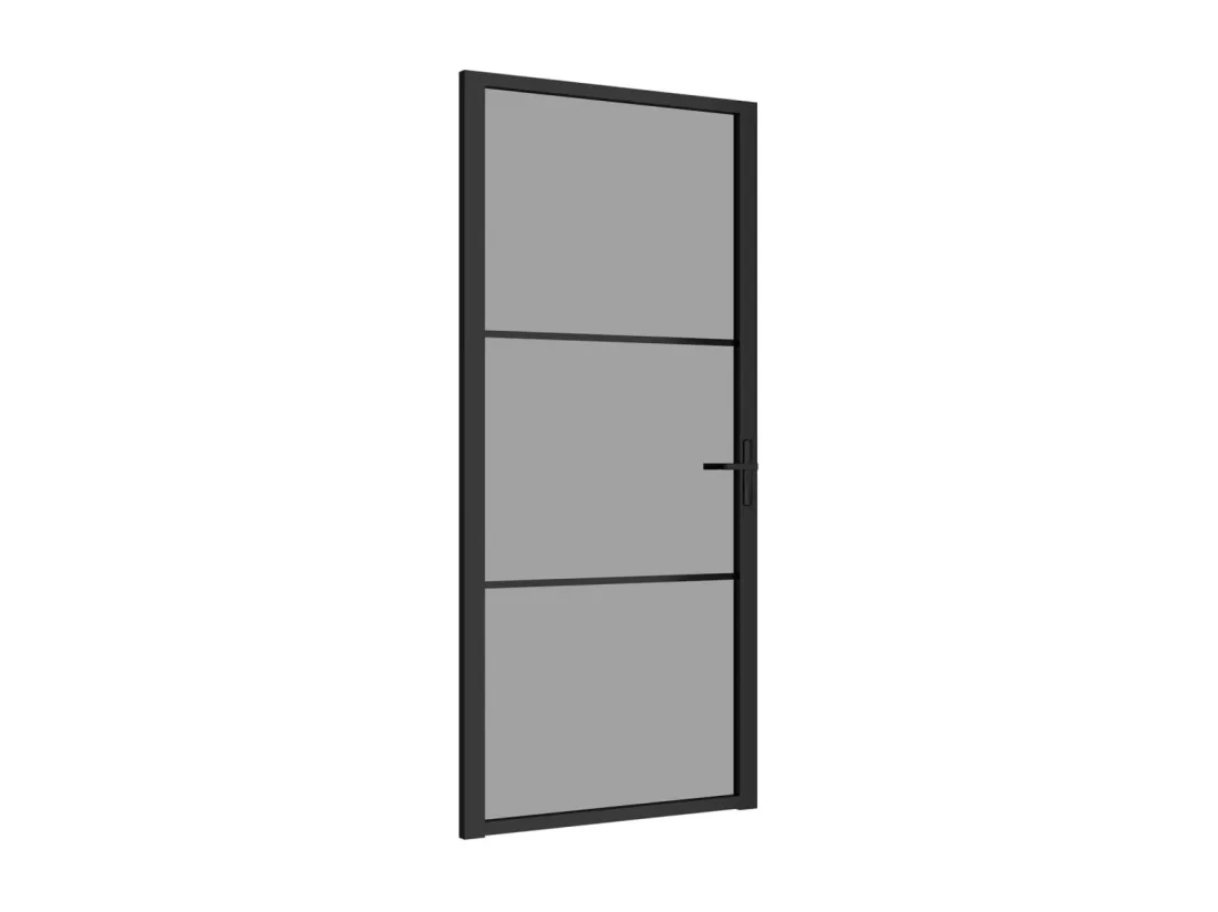 Porte intérieure 93x201,5 cm Noir Verre ESG et aluminium