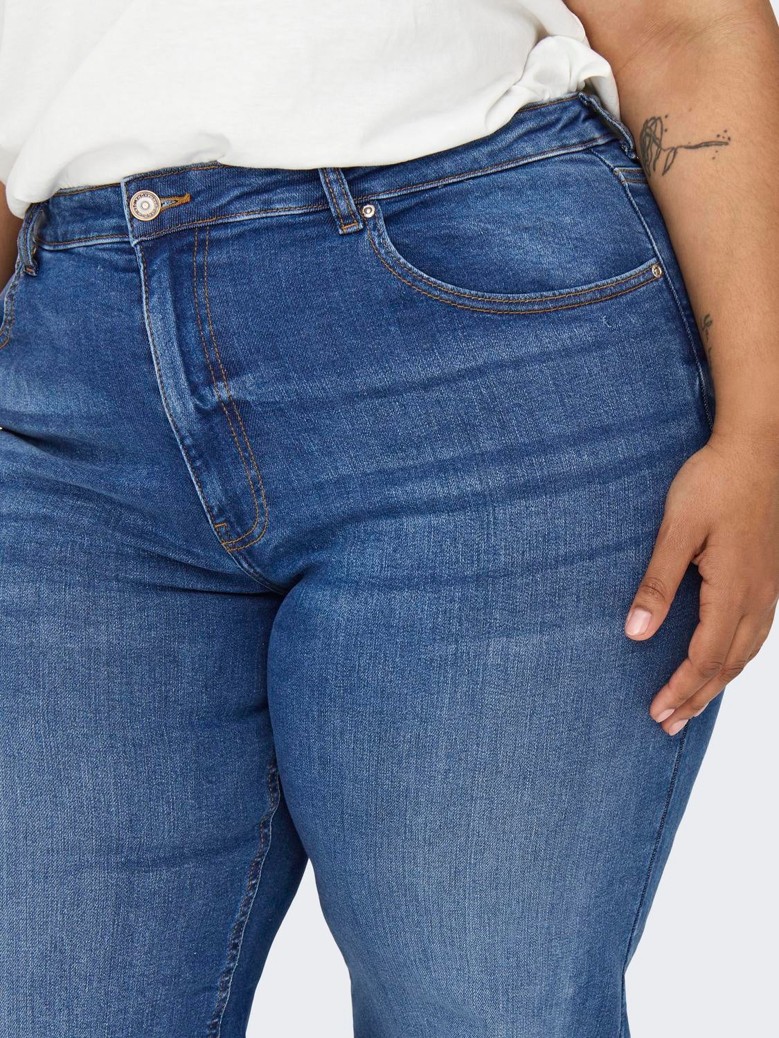 CARJUICY Hohe Taille Weiter Beinschnitt Jeans Medium Blue Denim
