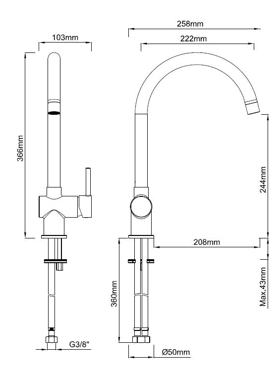 Mueller Round keuken mengkraan gebogen PVD-coating chroom