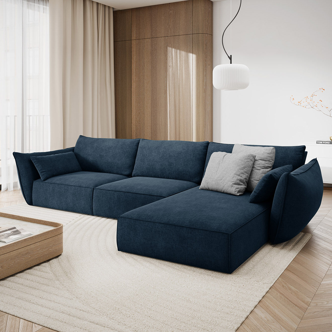 Mazzini Sofas Canapé D'Angle Droit Vanda 5 Places 2 bleu roi - 208x166x85 cm