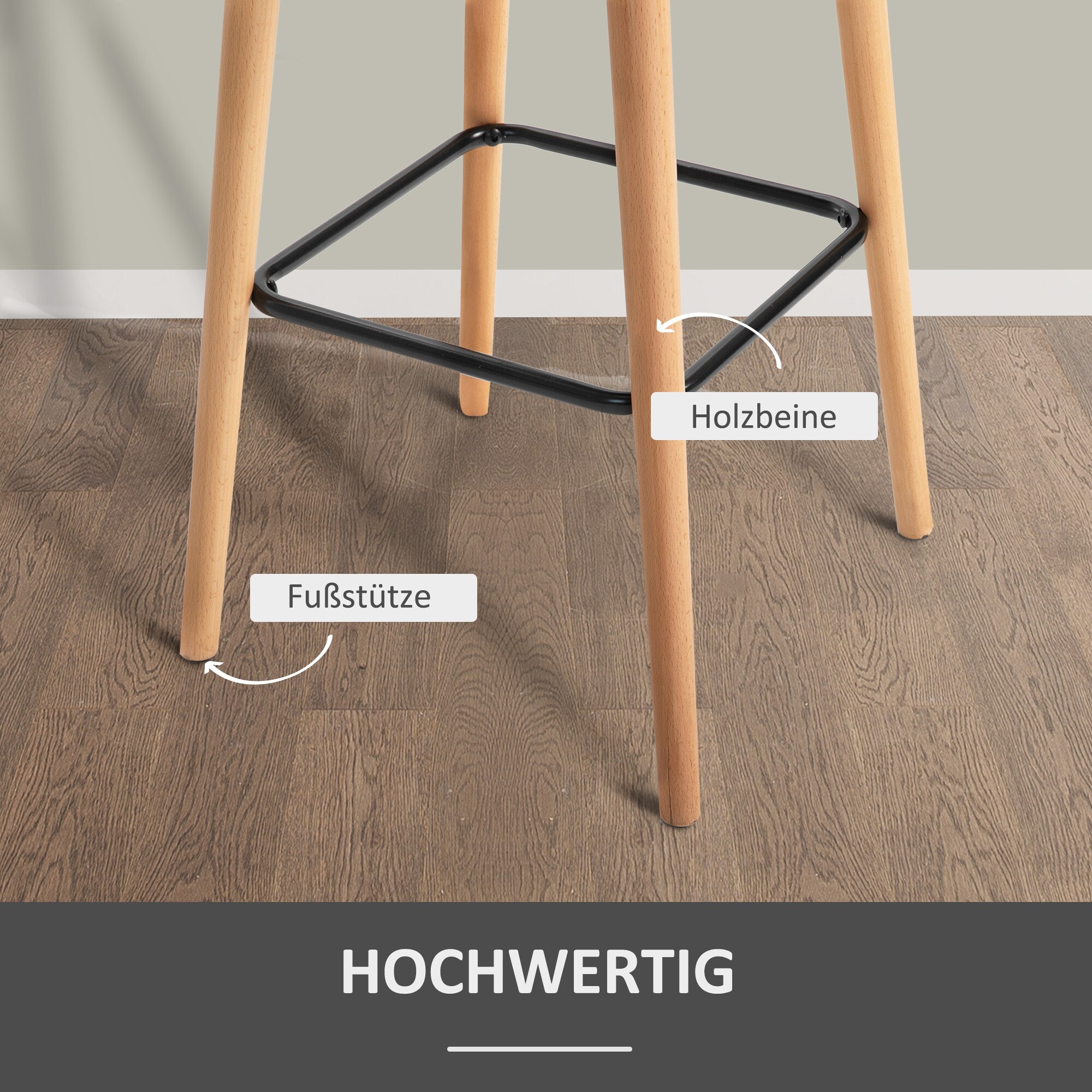 HOMCOM Barhocker mit Fußstütze grau 55L x 48B x 100H cm