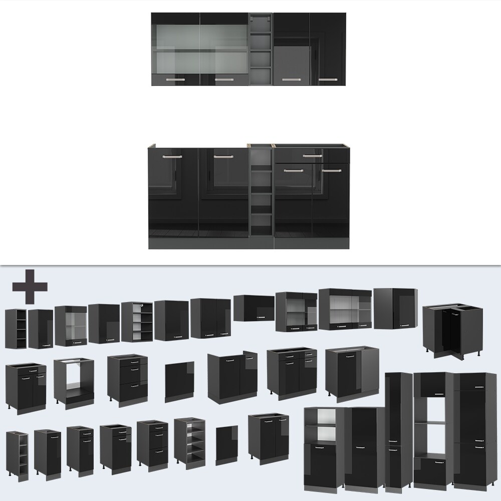 Vicco Küchenzeile R-Line Solid Anthrazit Schwarz 160 cm modern Küchenschränke Küchenmöbel