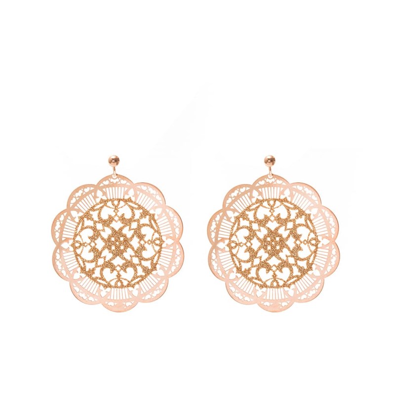 Boucles D'oreilles Motif Inca Rose Et Champagne