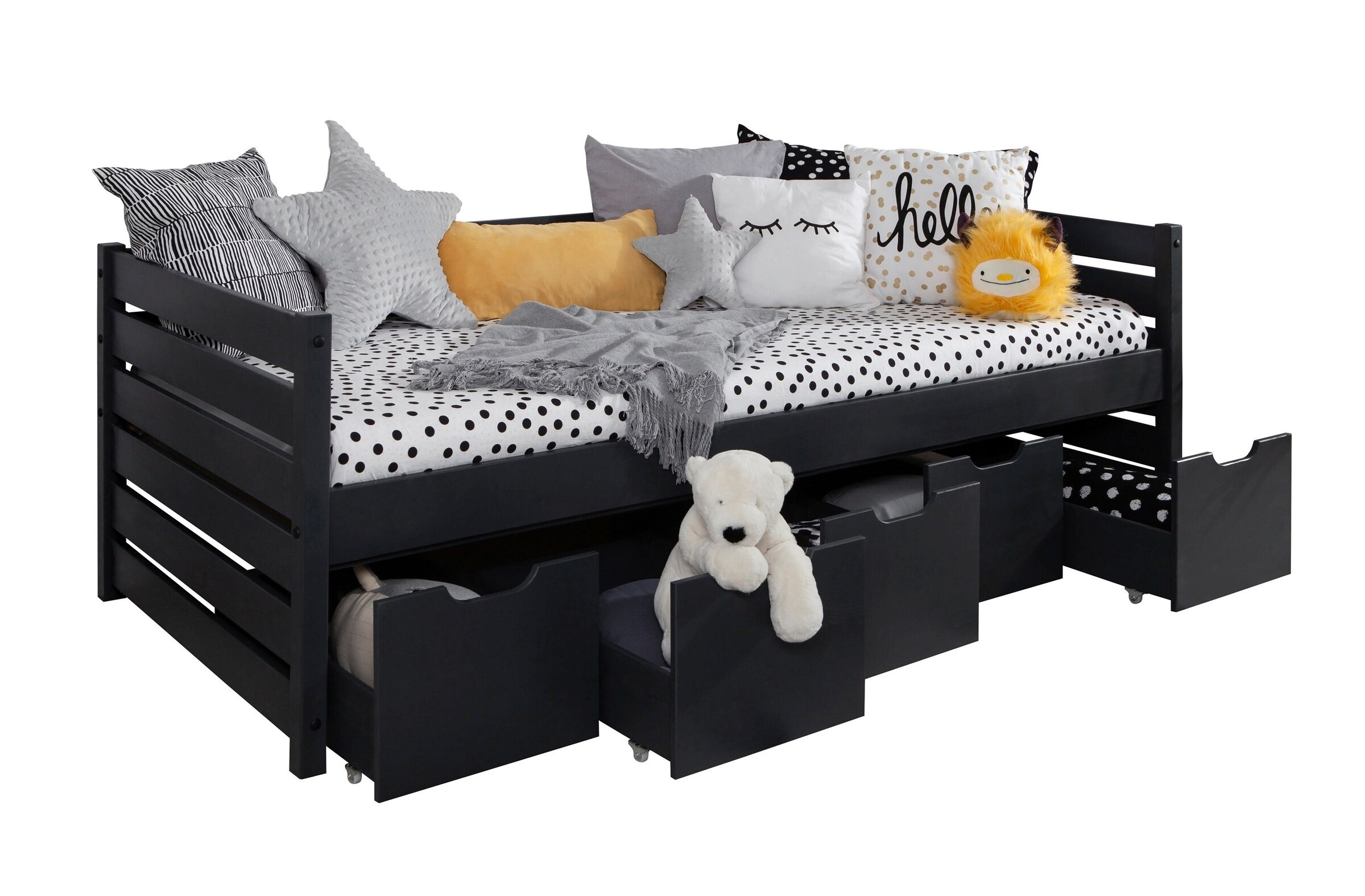 Ticaa Sofabett Naomi inkl. 5x Schubkästen, 90x200 Grau