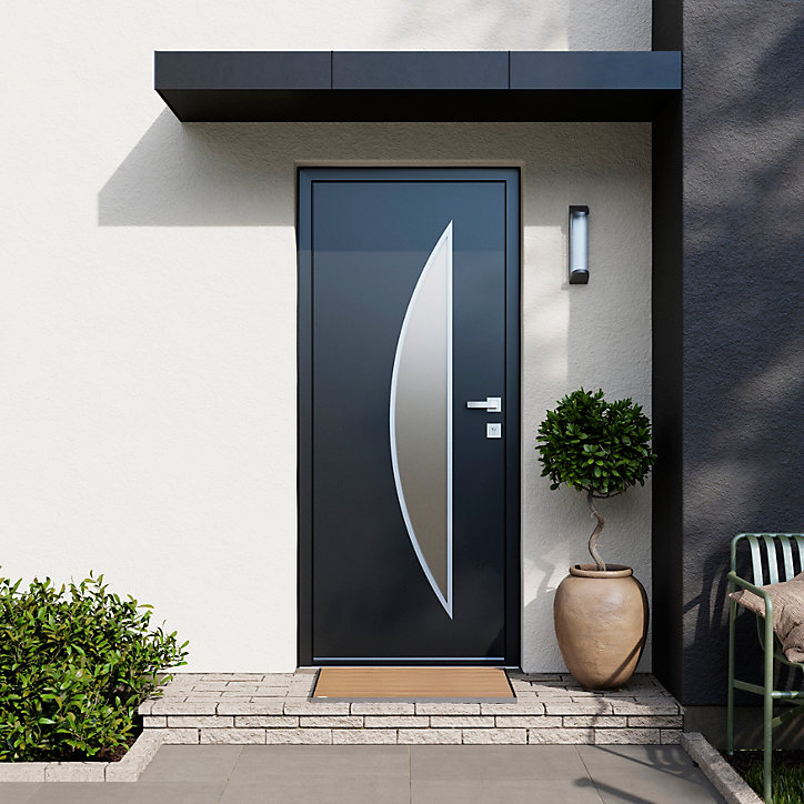 Porte d'entrée FORTIA acier gris RAL 7016 Ricadi 96 x h.218 cm poussant droit