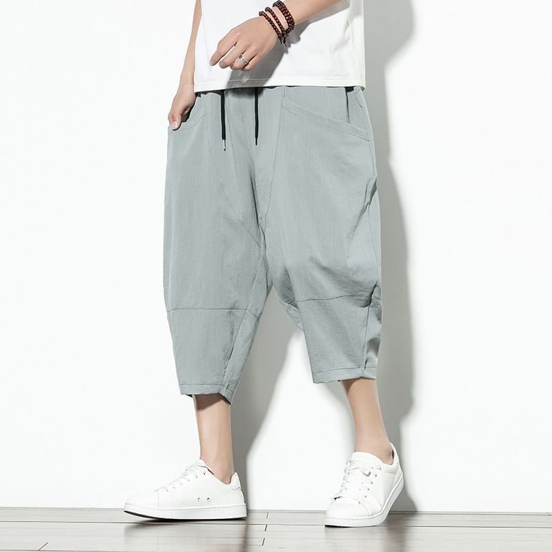 YIKES - Effen Capri Baggy Broek met Trekkoord Taille