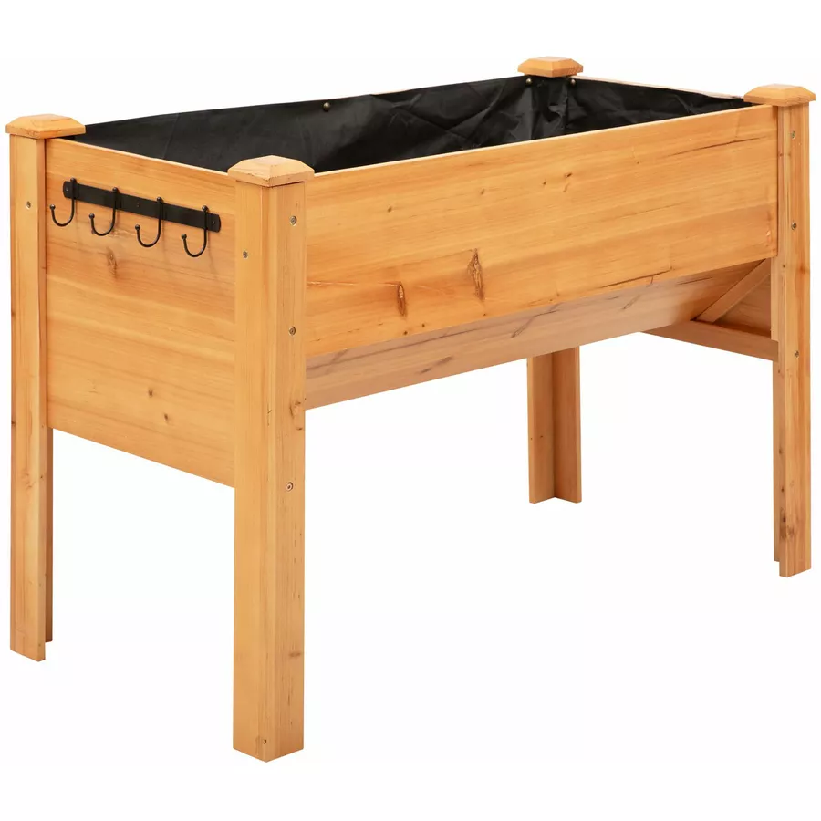 Outsunny Hochbeet mit Vliesstoffverkleidung und 4 Haken natur