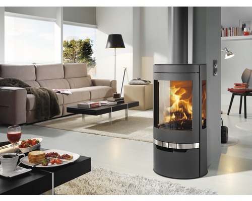 Panadero Suerte stalen zwarte houtkachel, 8 kW met houtvak