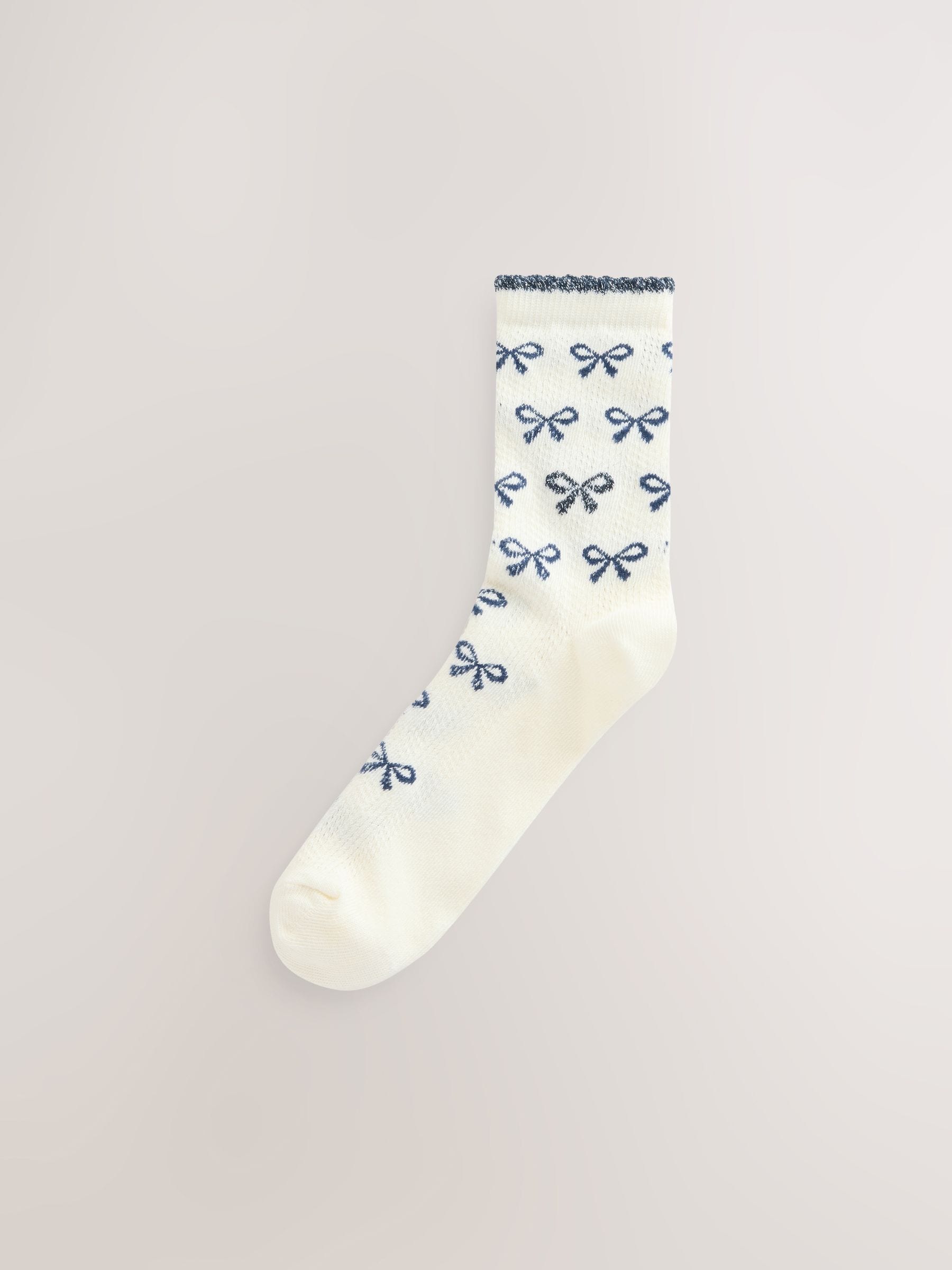 Marineblauw met strikjes - Set van 3 paar enkelsokken