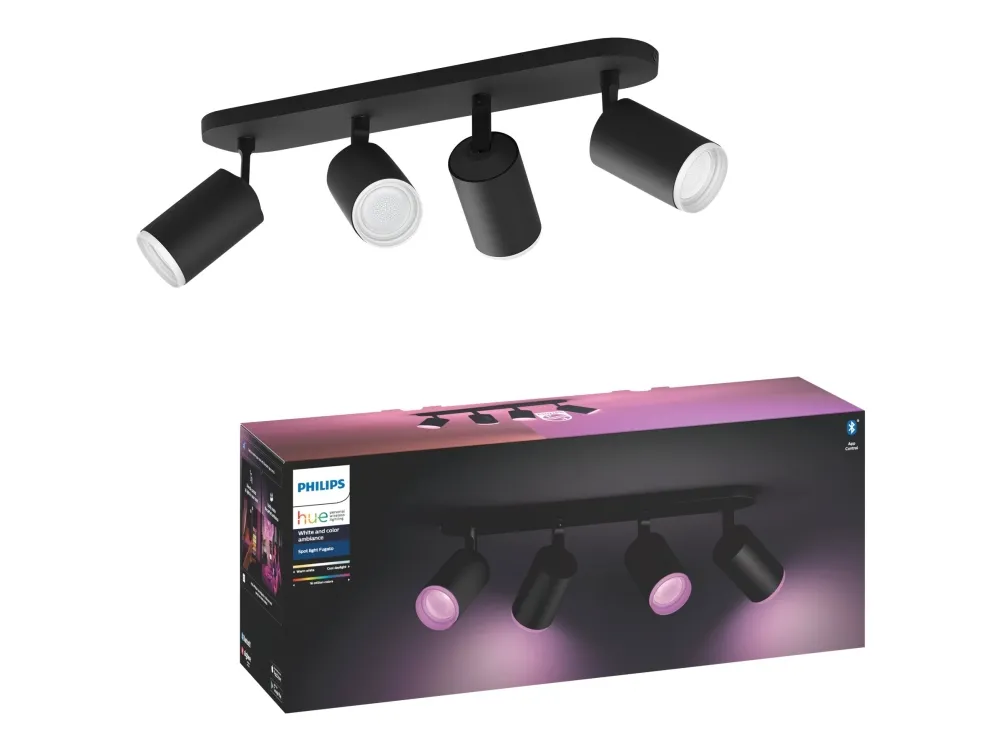 Philips Hue White and Color Ambiance Fugato - Spotlys - LED-lyspære x 4 - GU10 - total: 22.8 W - klasse A  - 16 millioner farver - sort
