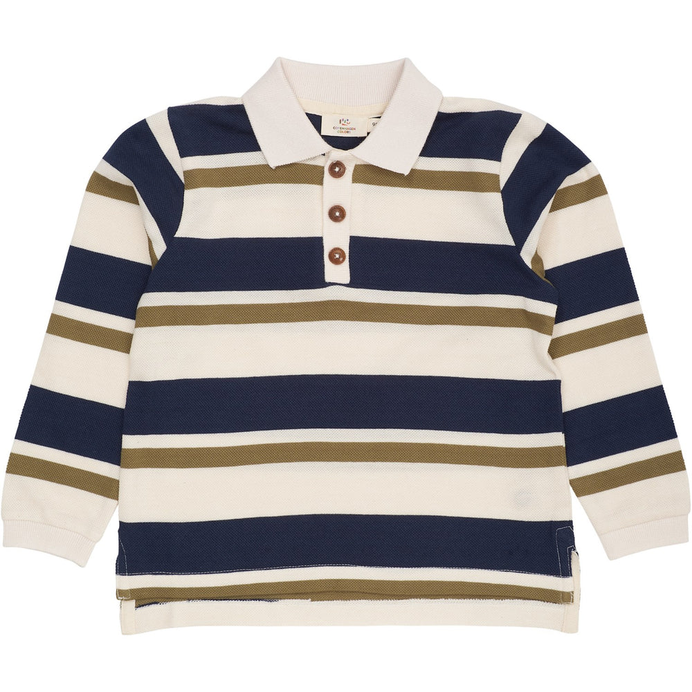 Køb COPENHAGEN COLORS Green Combi Striped Pique Polo Bluse