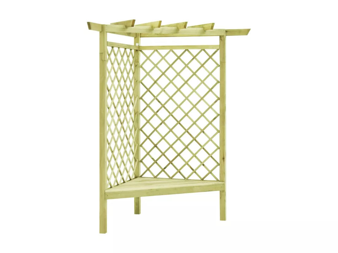 Pergola d'angle avec siège 130x130x197 cm Pin imprégné
