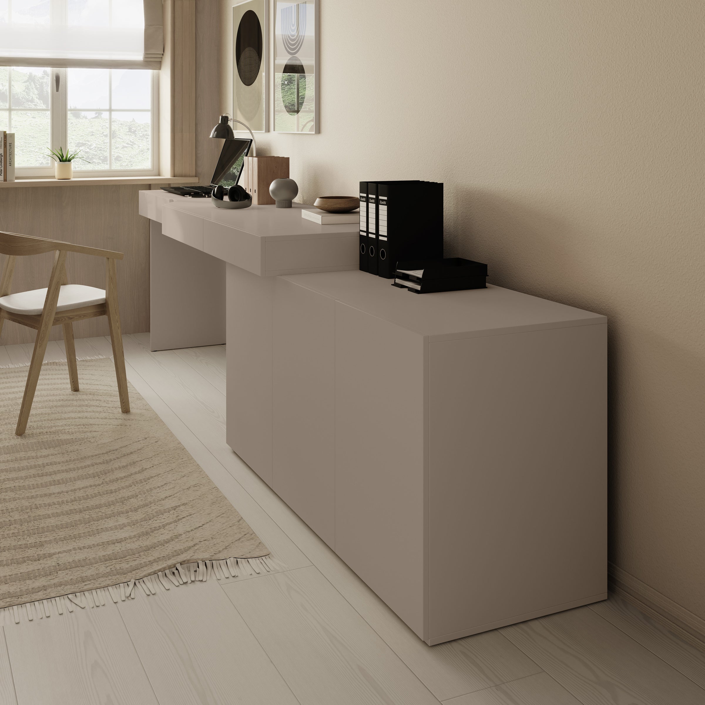 Meubella - Whenua - Bureau links - Beige - 301x55x79 cm
