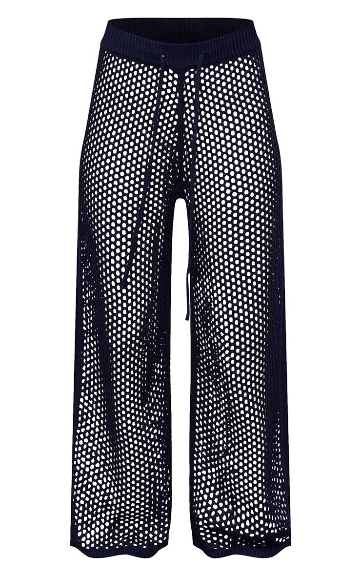 Bleu Marine Pantalon De Jogging En Maille Crochet À Détails Rayés
