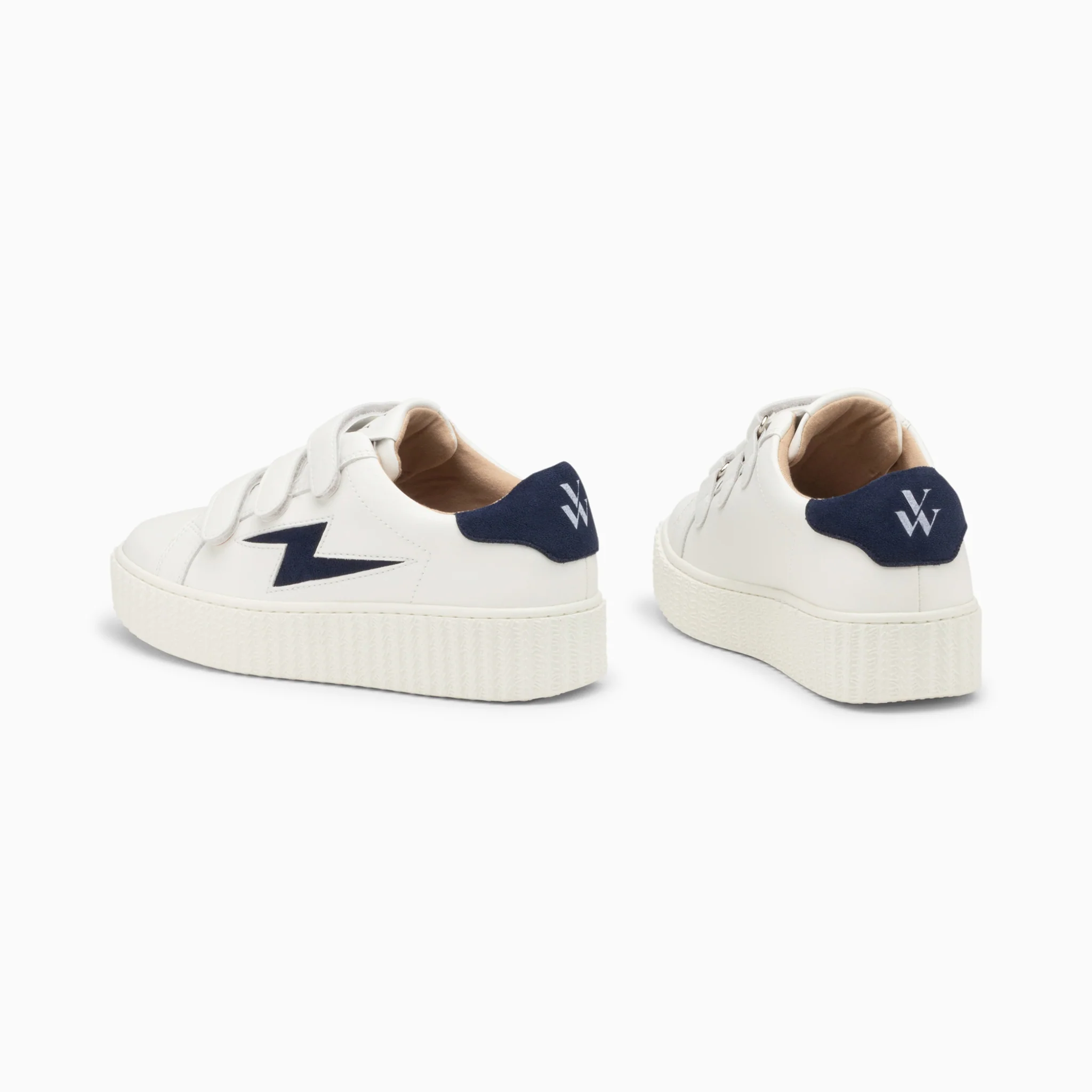 Sneakers-Baskets éclair Vicky blanc et marine à scratchs