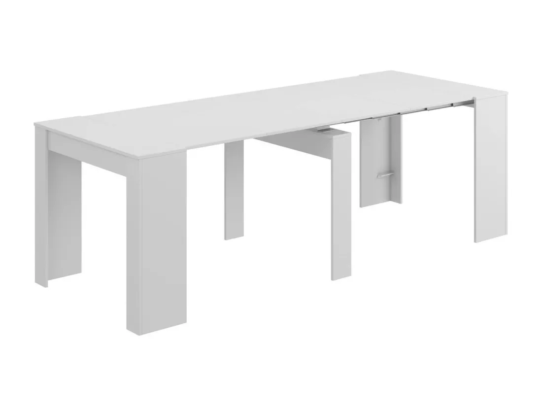 Console Diluna, Table à manger extensible, Table avec rallonges polyvalentes extensible jusqu'à 10 places, 51/237x90h78 cm, Blanc Brillant